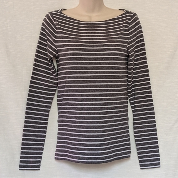 GAP Tops - Grey and White Stripes Gap Boatneck‎ Top